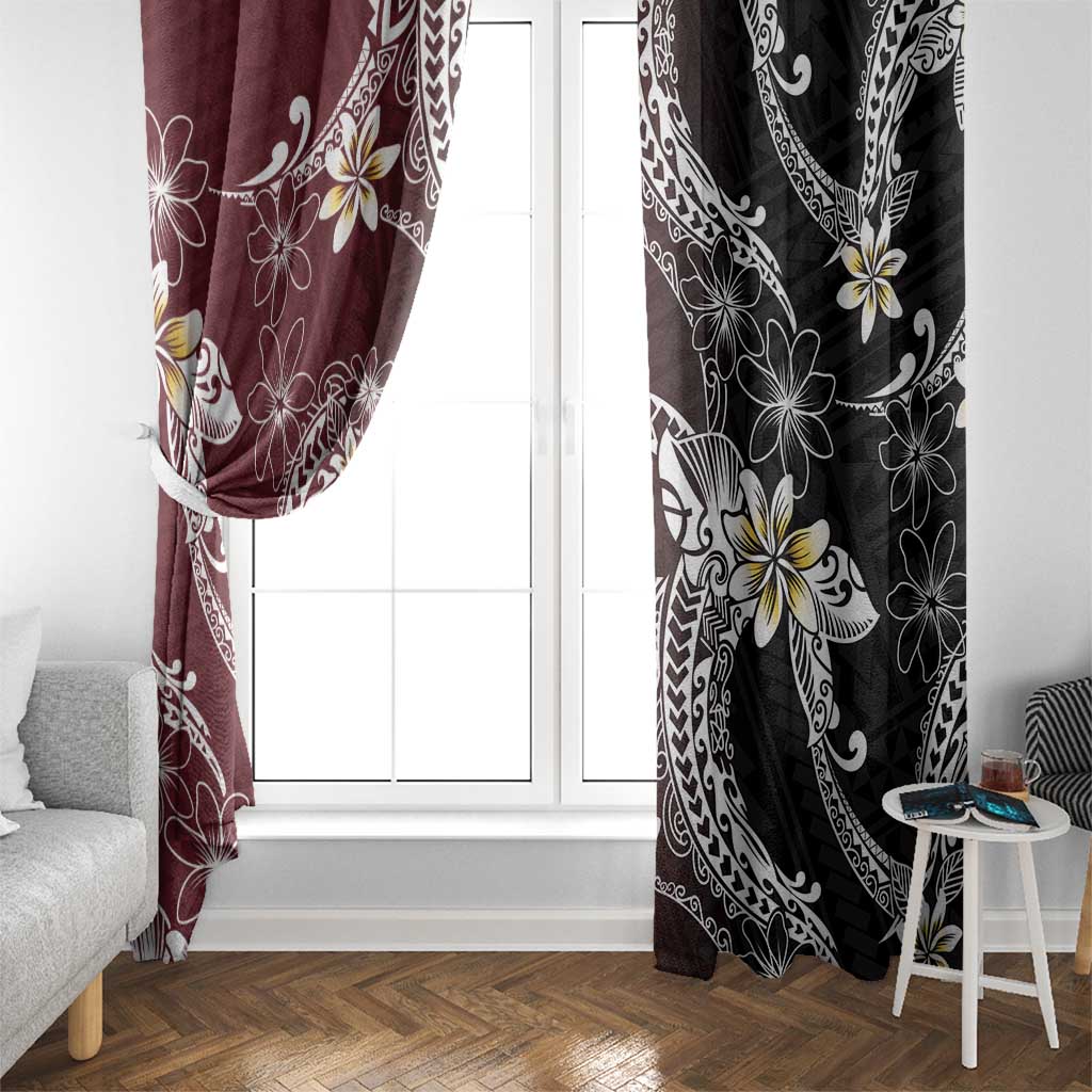 Polynesian Hawaiian Plumeria Tribal Pattern Window Curtain Special Wine Red Version LT01 - Polynesian Pride