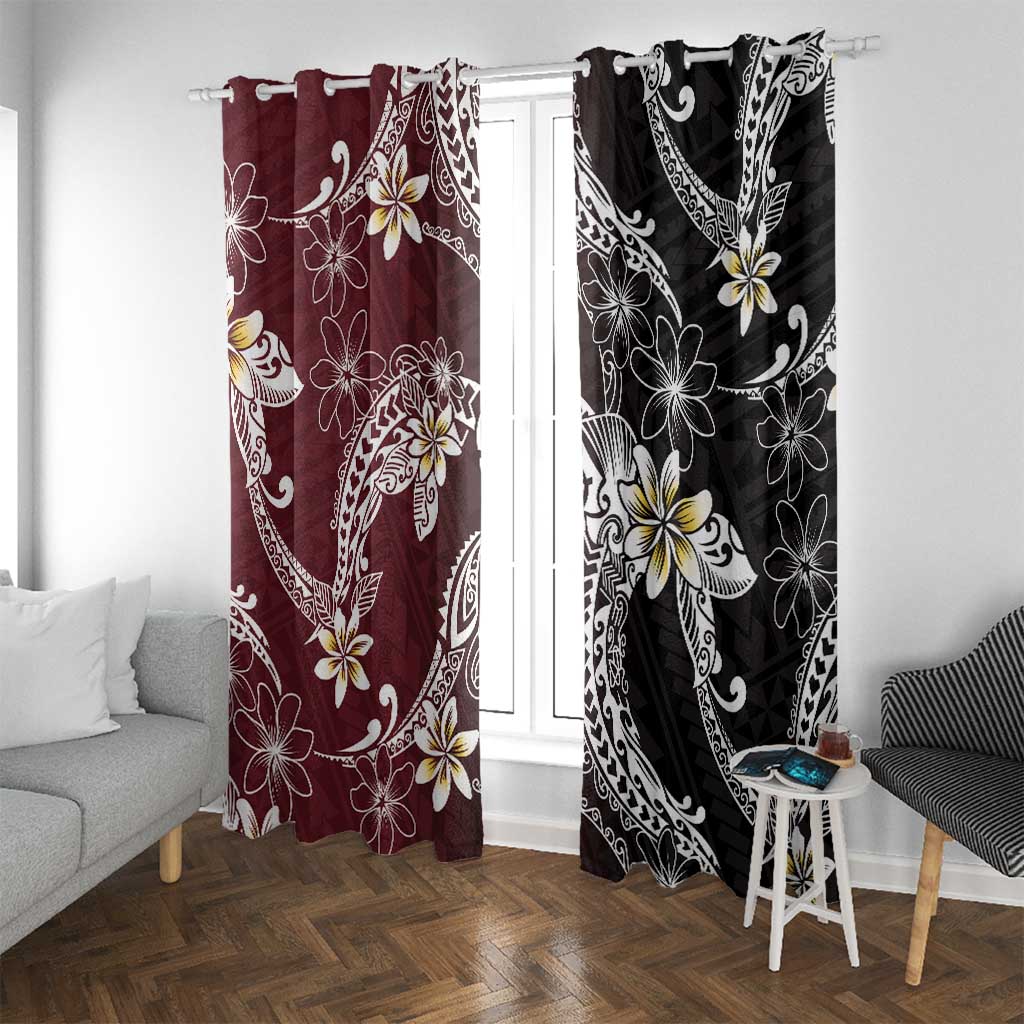 Polynesian Hawaiian Plumeria Tribal Pattern Window Curtain Special Wine Red Version LT01 With Grommets Red - Polynesian Pride