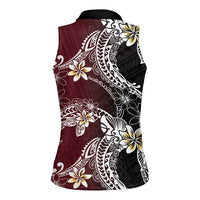 Polynesian Hawaiian Plumeria Tribal Pattern Women Sleeveless Polo Shirt Special Wine Red Version