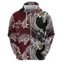Polynesian Hawaiian Plumeria Tribal Pattern Zip Hoodie Special Wine Red Version