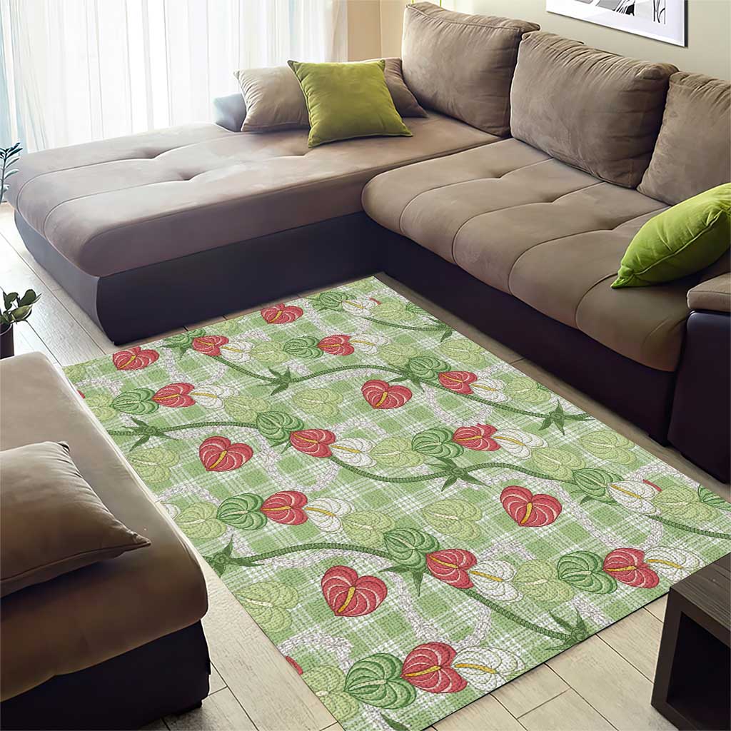 Anthurium Pikake Ti Leaf Palaka Area Rug Green Version