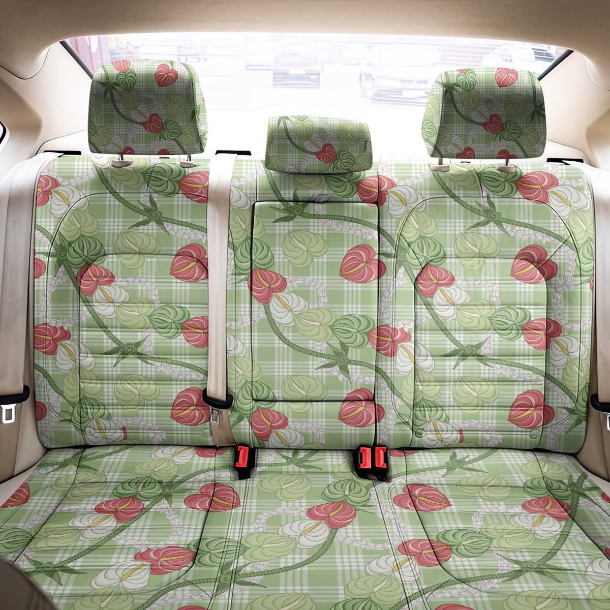 Anthurium Pikake Ti Leaf Palaka Back Car Seat Cover Green Version