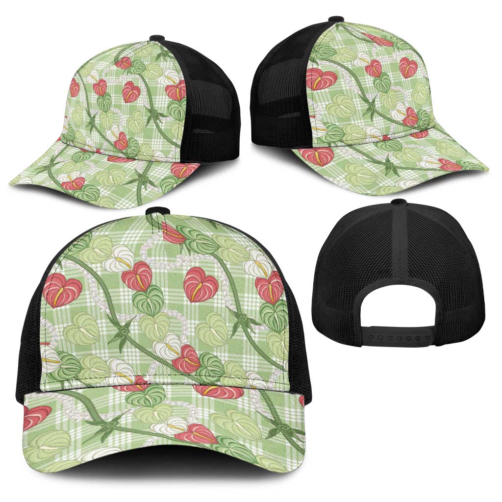 Anthurium Pikake Ti Leaf Palaka Baseball Net Cap Green Version LT01 - Polynesian Pride
