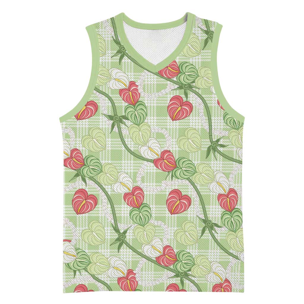 Anthurium Pikake Ti Leaf Palaka Basketball Jersey Green Version LT01 Unisex Green - Polynesian Pride