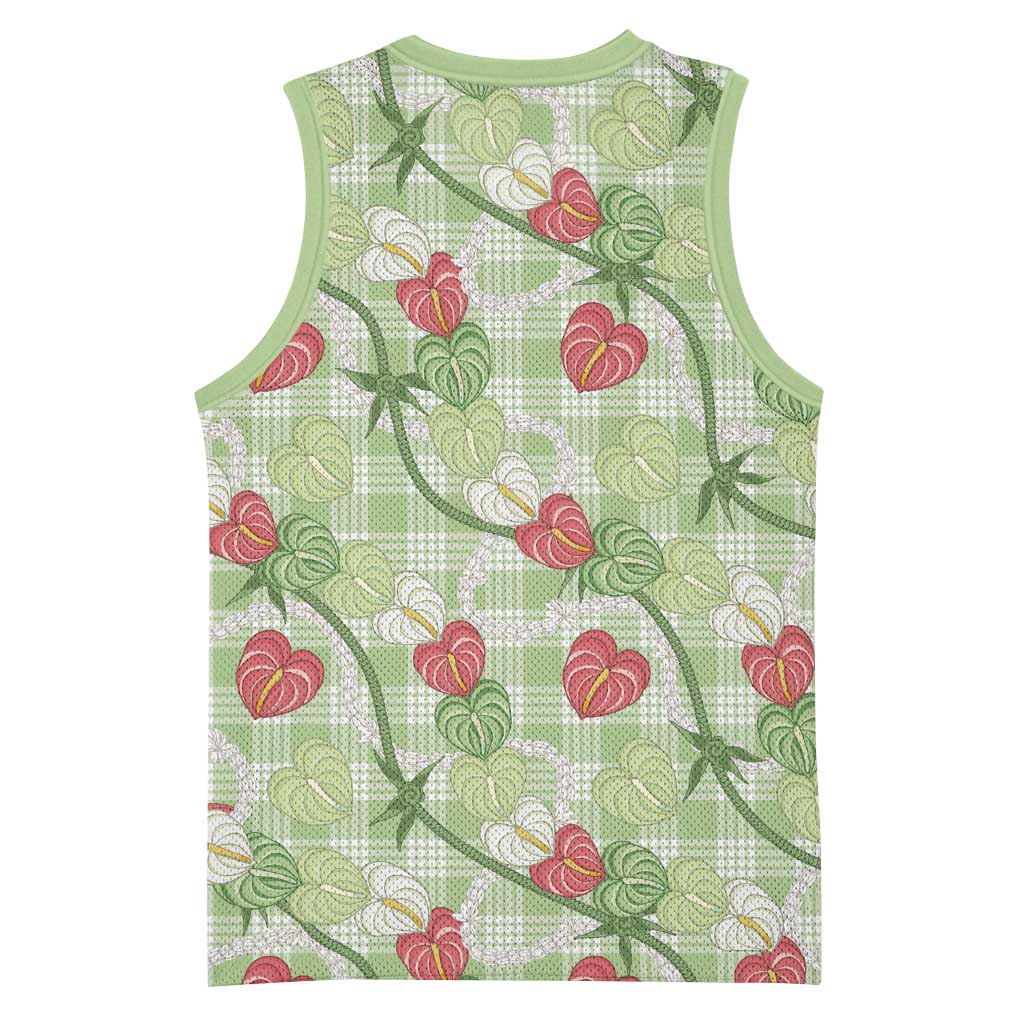 Anthurium Pikake Ti Leaf Palaka Basketball Jersey Green Version LT01 - Polynesian Pride