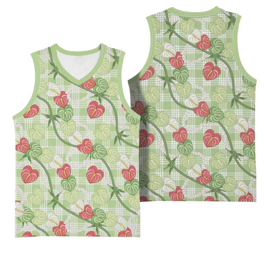 Anthurium Pikake Ti Leaf Palaka Basketball Jersey Green Version LT01 - Polynesian Pride