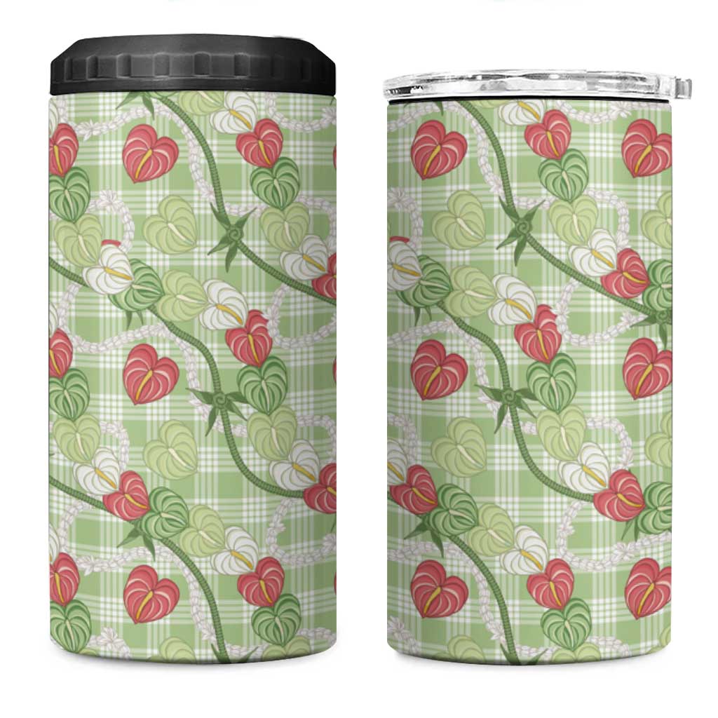 Anthurium Pikake Ti Leaf Palaka 4 in 1 Can Cooler Tumbler Green Version LT01 One Size: 16 oz Green - Polynesian Pride