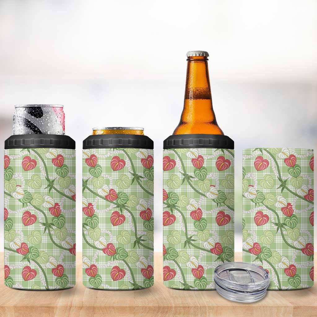 Anthurium Pikake Ti Leaf Palaka 4 in 1 Can Cooler Tumbler Green Version LT01 - Polynesian Pride
