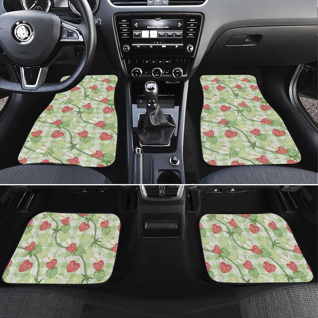 Anthurium Pikake Ti Leaf Palaka Car Mats Green Version LT01 Set 4pcs Green - Polynesian Pride
