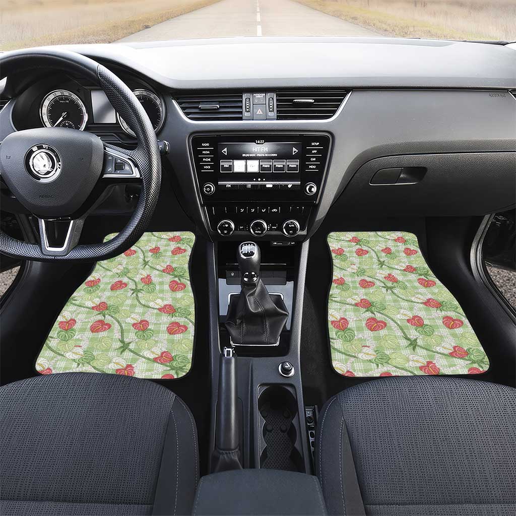 Anthurium Pikake Ti Leaf Palaka Car Mats Green Version LT01 Set 2pcs - Front Green - Polynesian Pride