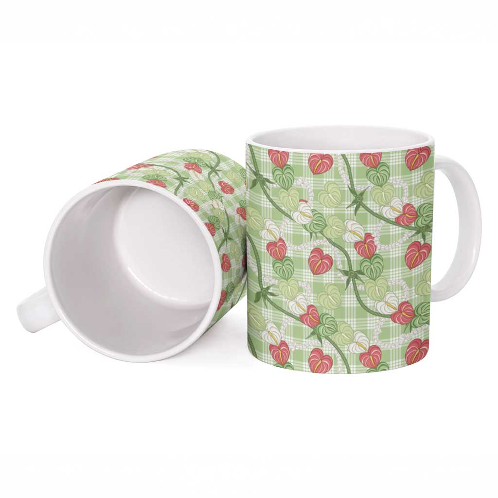 Anthurium Pikake Ti Leaf Palaka Ceramic Mug Green Version LT01 - Polynesian Pride
