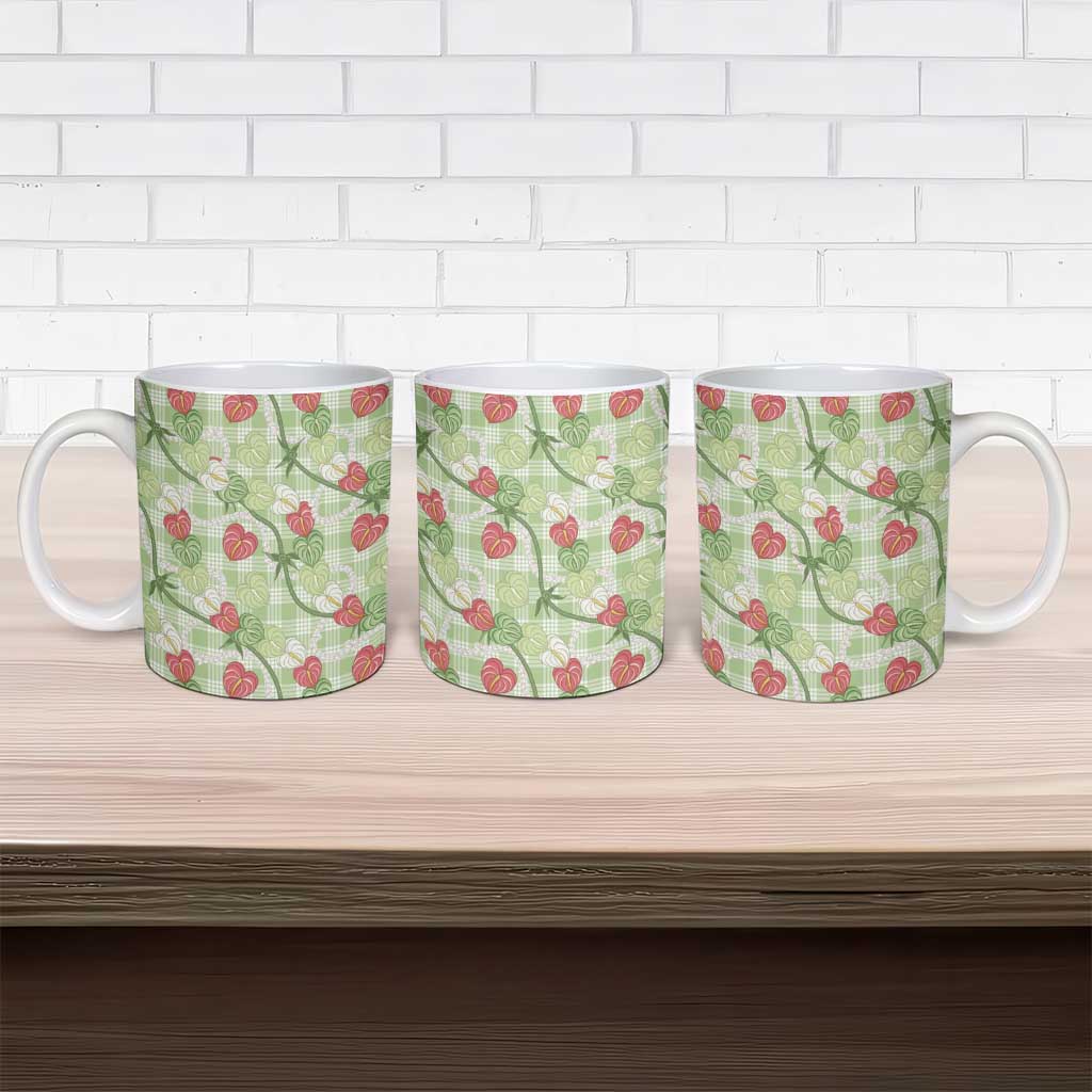 Anthurium Pikake Ti Leaf Palaka Ceramic Mug Green Version LT01 - Polynesian Pride
