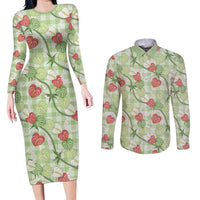 Anthurium Pikake Ti Leaf Palaka Couples Matching Long Sleeve Bodycon Dress and Long Sleeve Button Shirt Green Version LT01 Green - Polynesian Pride
