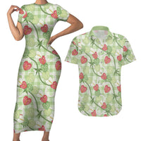 Anthurium Pikake Ti Leaf Palaka Couples Matching Short Sleeve Bodycon Dress and Hawaiian Shirt Green Version LT01 Green - Polynesian Pride