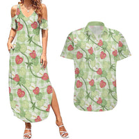 Anthurium Pikake Ti Leaf Palaka Couples Matching Summer Maxi Dress and Hawaiian Shirt Green Version LT01 Green - Polynesian Pride