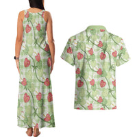 Anthurium Pikake Ti Leaf Palaka Couples Matching Tank Maxi Dress and Hawaiian Shirt Green Version LT01 - Polynesian Pride