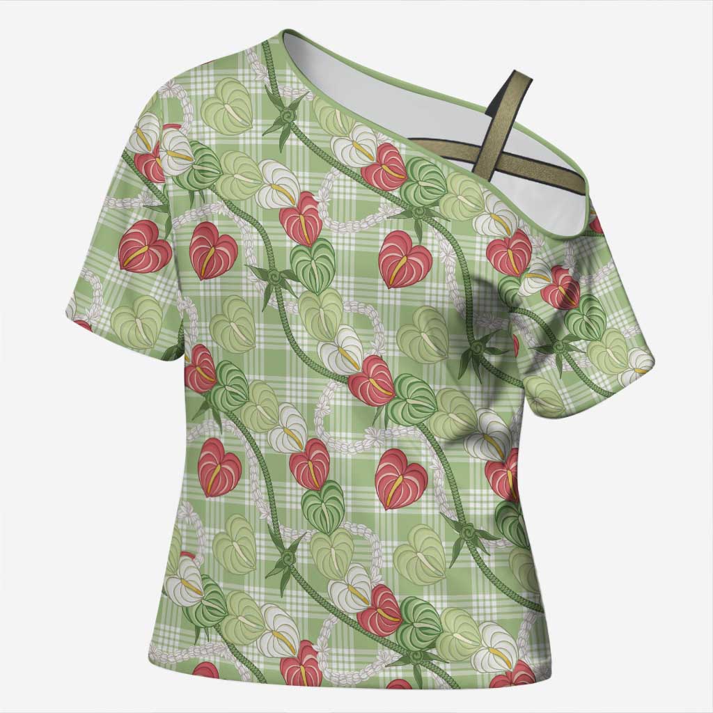 Anthurium Pikake Ti Leaf Palaka Cross Shoulder Shirt Green Version LT01 Female Green - Polynesian Pride