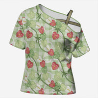 Anthurium Pikake Ti Leaf Palaka Cross Shoulder Shirt Green Version LT01 Female Green - Polynesian Pride