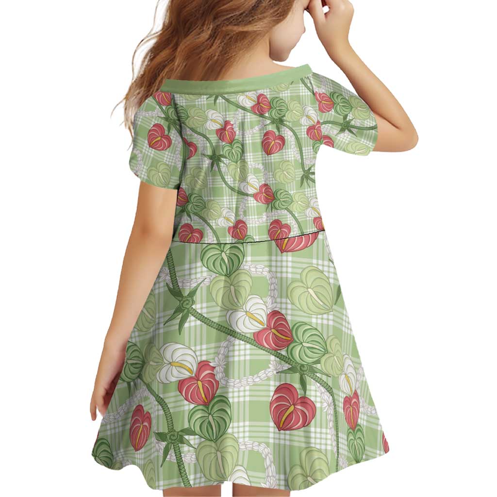 Anthurium Pikake Ti Leaf Palaka Family Matching Long Sleeve Bodycon Dress and Hawaiian Shirt Green Version