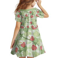 Anthurium Pikake Ti Leaf Palaka Family Matching Long Sleeve Bodycon Dress and Hawaiian Shirt Green Version