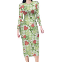 Anthurium Pikake Ti Leaf Palaka Family Matching Long Sleeve Bodycon Dress and Hawaiian Shirt Green Version