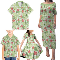 Anthurium Pikake Ti Leaf Palaka Family Matching Puletasi and Hawaiian Shirt Green Version LT01 - Polynesian Pride