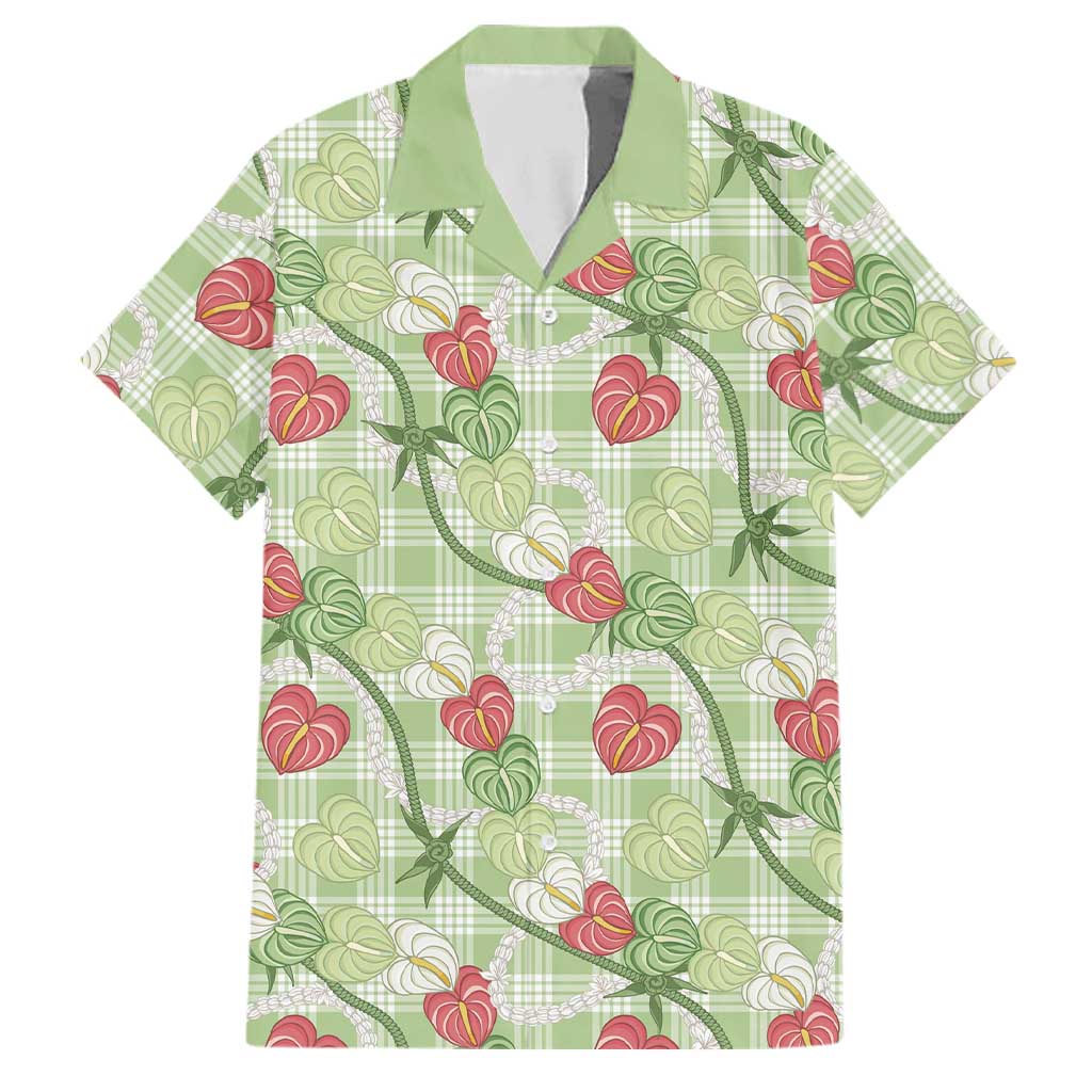 Anthurium Pikake Ti Leaf Palaka Family Matching Puletasi and Hawaiian Shirt Green Version LT01 Dad's Shirt - Short Sleeve Green - Polynesian Pride