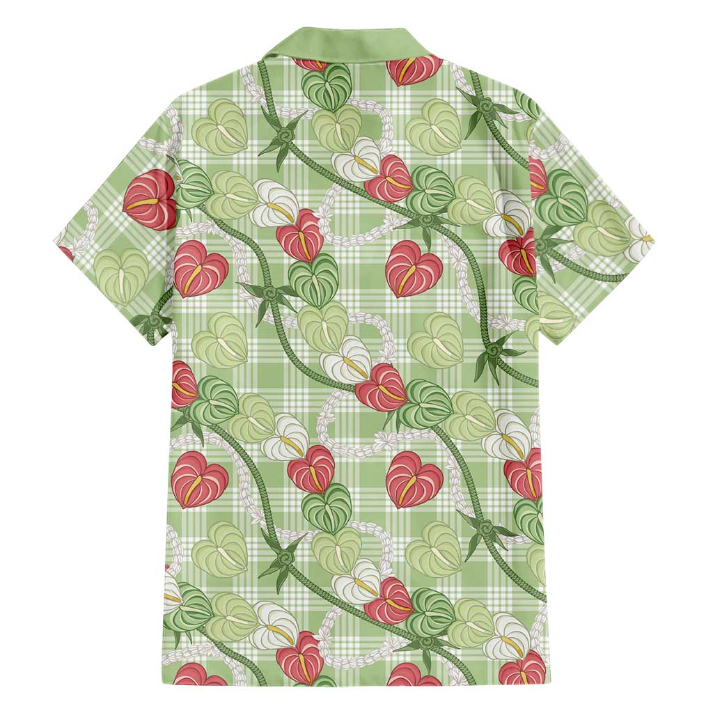 Anthurium Pikake Ti Leaf Palaka Family Matching Puletasi and Hawaiian Shirt Green Version LT01 - Polynesian Pride