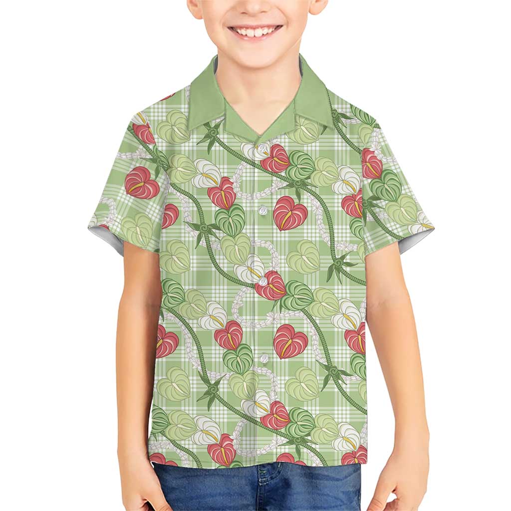 Anthurium Pikake Ti Leaf Palaka Family Matching Puletasi and Hawaiian Shirt Green Version LT01 Son's Shirt Green - Polynesian Pride