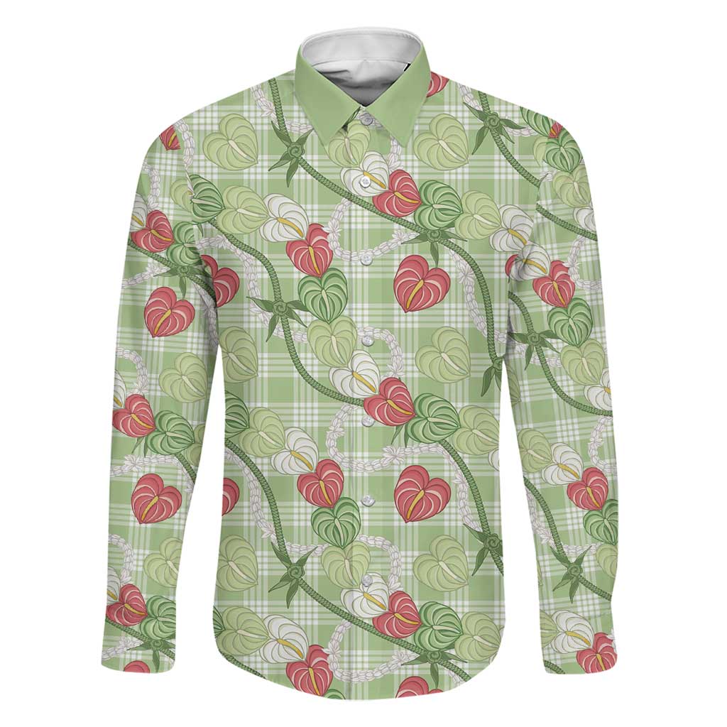 Anthurium Pikake Ti Leaf Palaka Family Matching Short Sleeve Bodycon Dress and Hawaiian Shirt Green Version