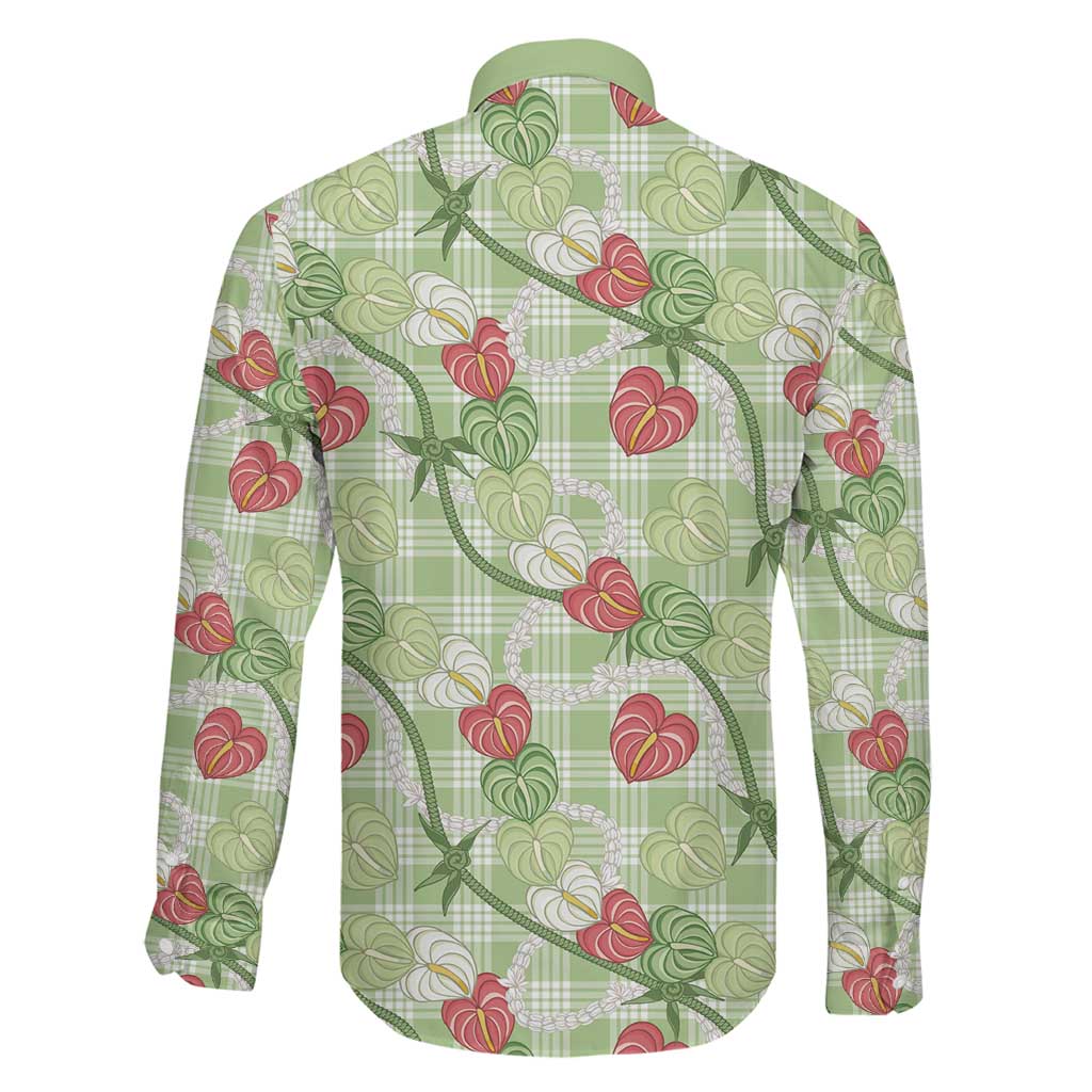 Anthurium Pikake Ti Leaf Palaka Family Matching Short Sleeve Bodycon Dress and Hawaiian Shirt Green Version