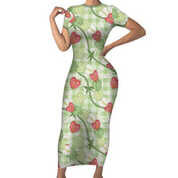 Anthurium Pikake Ti Leaf Palaka Family Matching Short Sleeve Bodycon Dress and Hawaiian Shirt Green Version