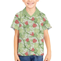 Anthurium Pikake Ti Leaf Palaka Family Matching Short Sleeve Bodycon Dress and Hawaiian Shirt Green Version