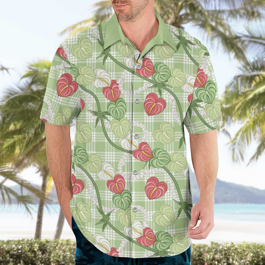 Anthurium Pikake Ti Leaf Palaka Hawaiian Shirt Green Version