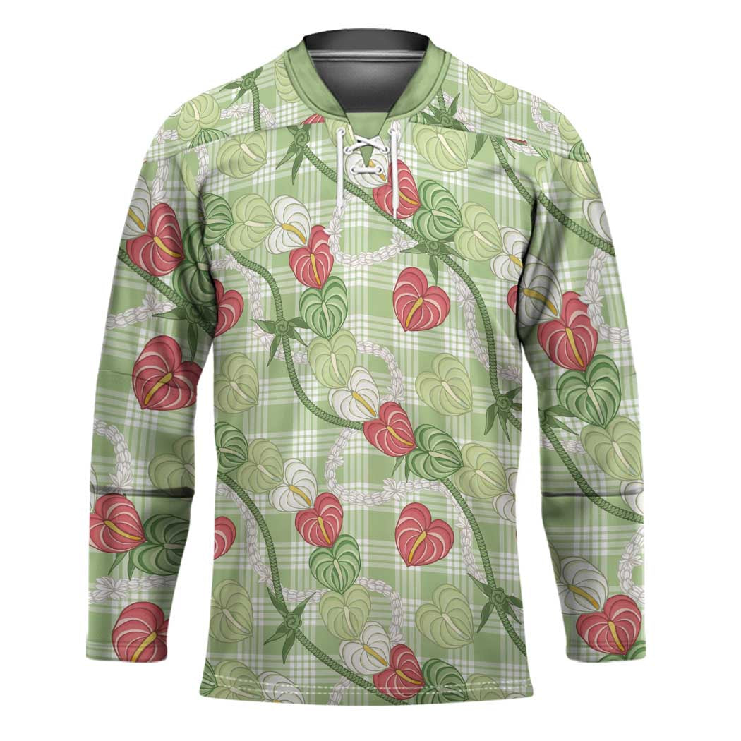 Anthurium Pikake Ti Leaf Palaka Hockey Jersey Green Version LT01 Unisex Green - Polynesian Pride