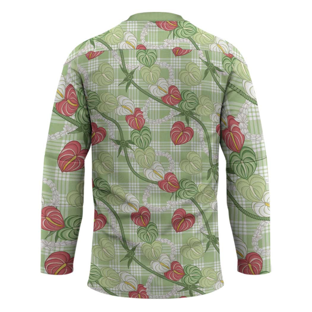 Anthurium Pikake Ti Leaf Palaka Hockey Jersey Green Version LT01 - Polynesian Pride