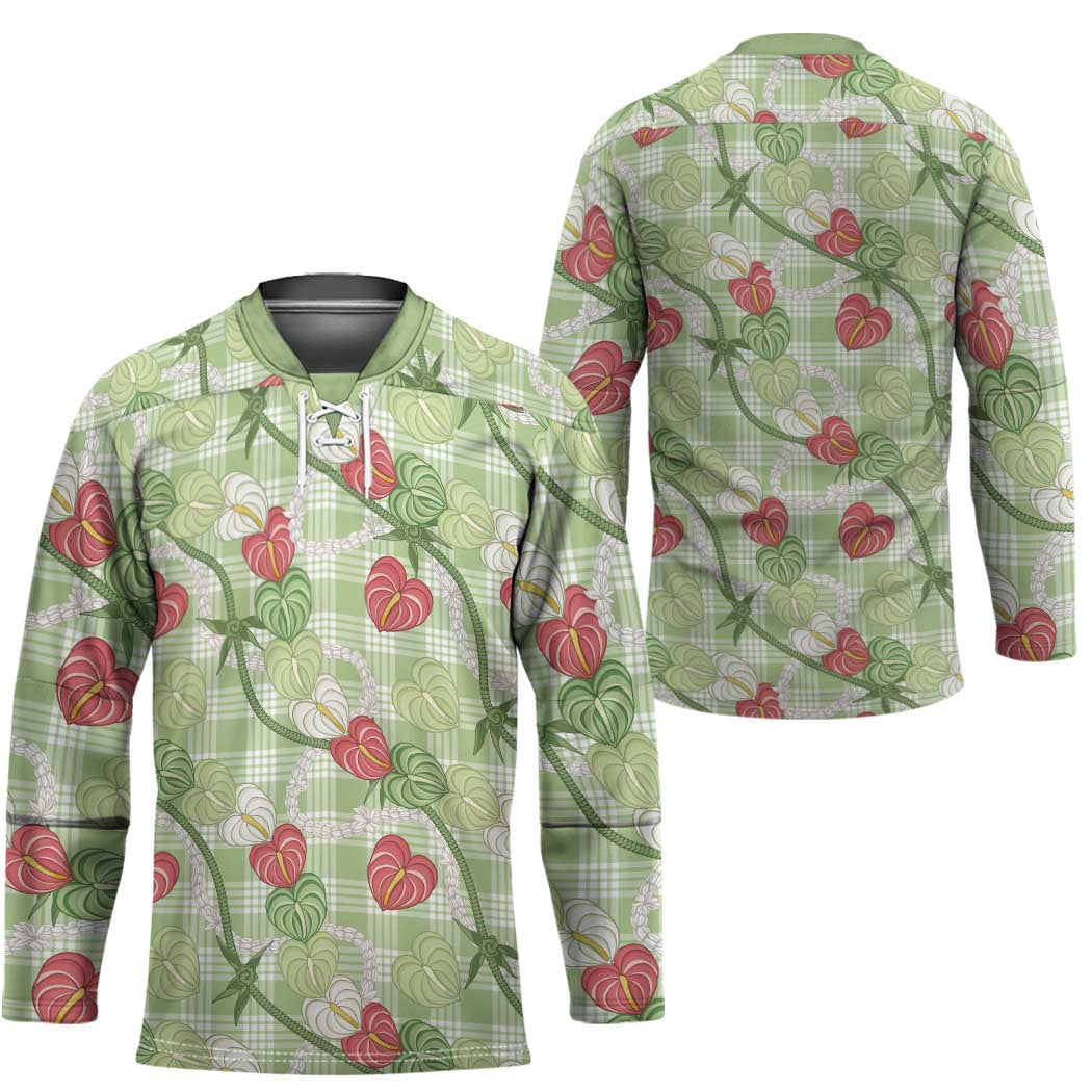 Anthurium Pikake Ti Leaf Palaka Hockey Jersey Green Version LT01 - Polynesian Pride