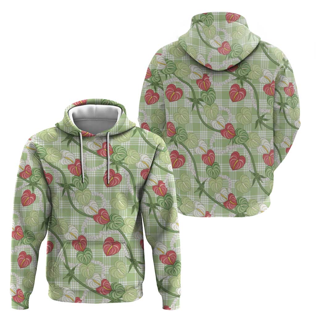 Anthurium Pikake Ti Leaf Palaka Hoodie Green Version LT01 - Polynesian Pride