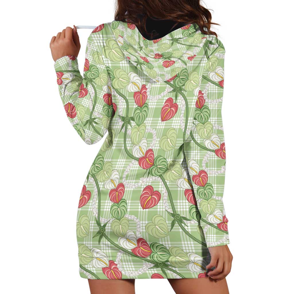 Anthurium Pikake Ti Leaf Palaka Hoodie Dress Green Version LT01 - Polynesian Pride