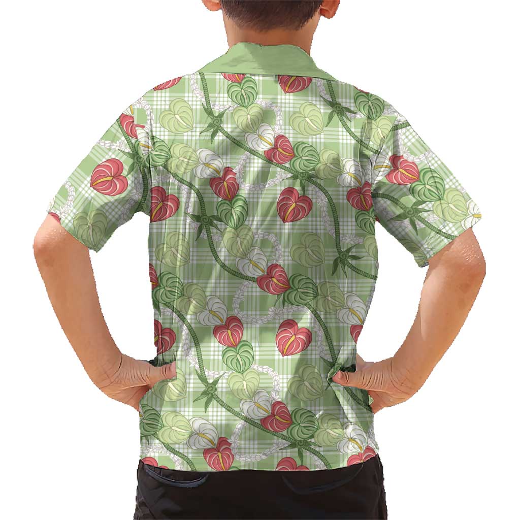 Anthurium Pikake Ti Leaf Palaka Kid Hawaiian Shirt Green Version LT01 - Polynesian Pride