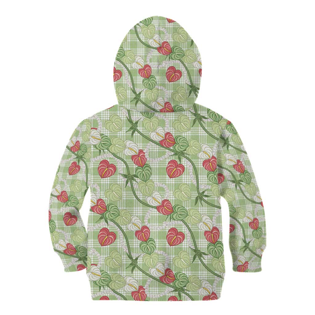 Anthurium Pikake Ti Leaf Palaka Kid Hoodie Green Version LT01 - Polynesian Pride