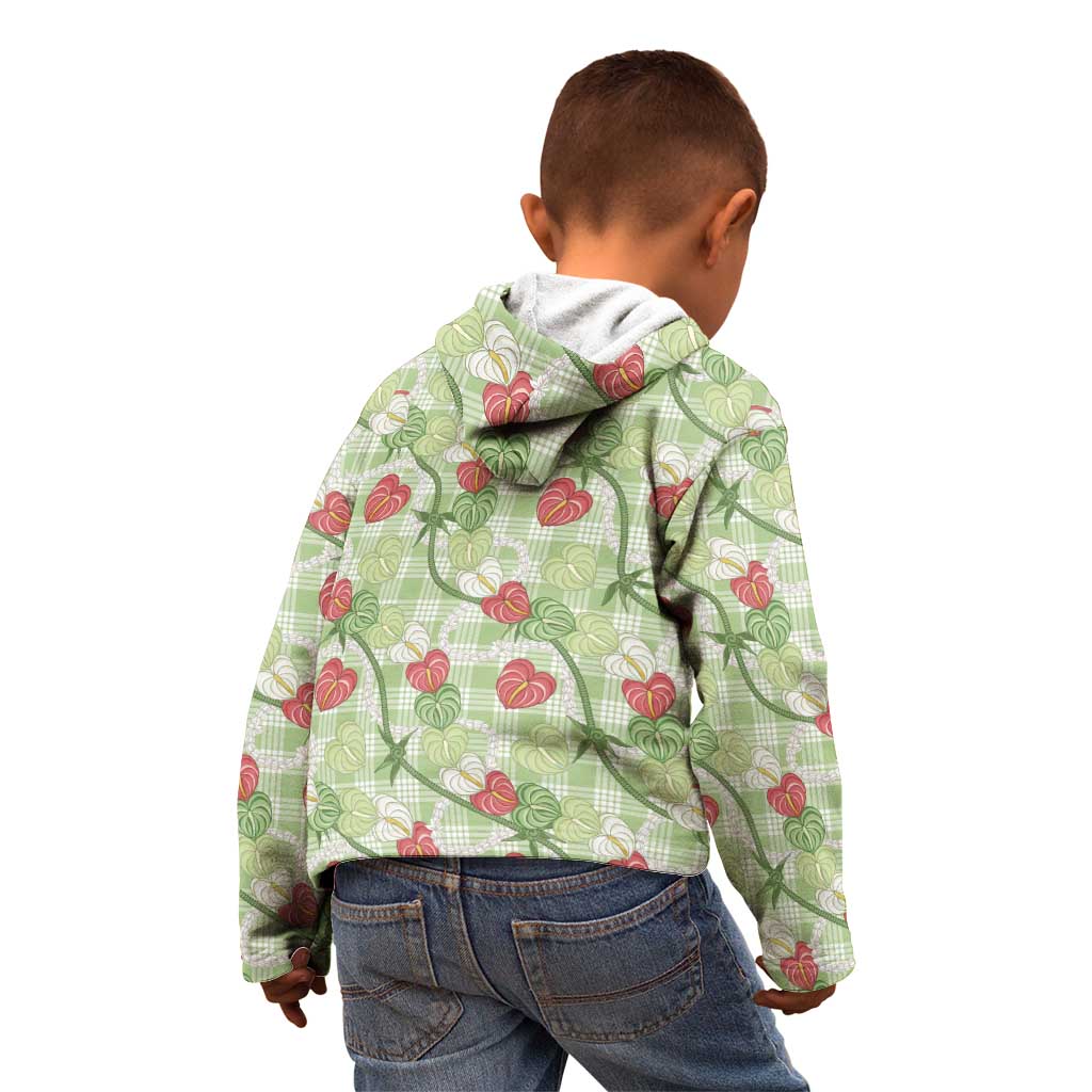 Anthurium Pikake Ti Leaf Palaka Kid Hoodie Green Version LT01 - Polynesian Pride