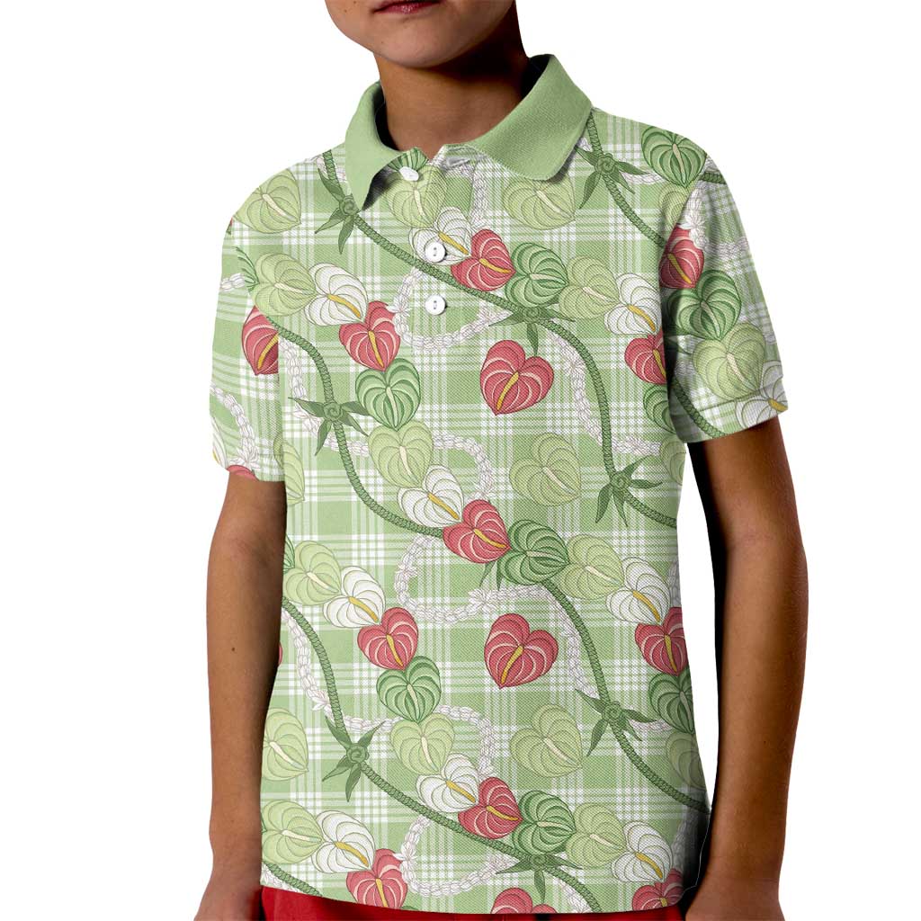 Anthurium Pikake Ti Leaf Palaka Kid Polo Shirt Green Version LT01 Kid Green - Polynesian Pride