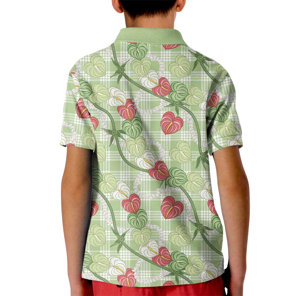Anthurium Pikake Ti Leaf Palaka Kid Polo Shirt Green Version LT01 - Polynesian Pride