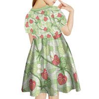 Anthurium Pikake Ti Leaf Palaka Kid Short Sleeve Dress Green Version LT01 - Polynesian Pride