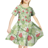 Anthurium Pikake Ti Leaf Palaka Kid Short Sleeve Dress Green Version LT01 - Polynesian Pride