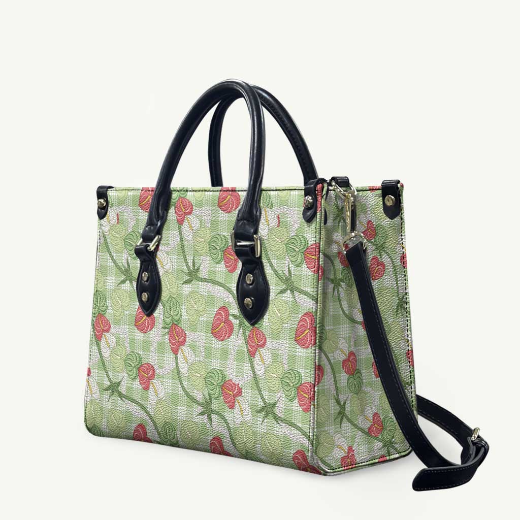 Anthurium Pikake Ti Leaf Palaka Leather Bag Green Version LT01 Green - Polynesian Pride