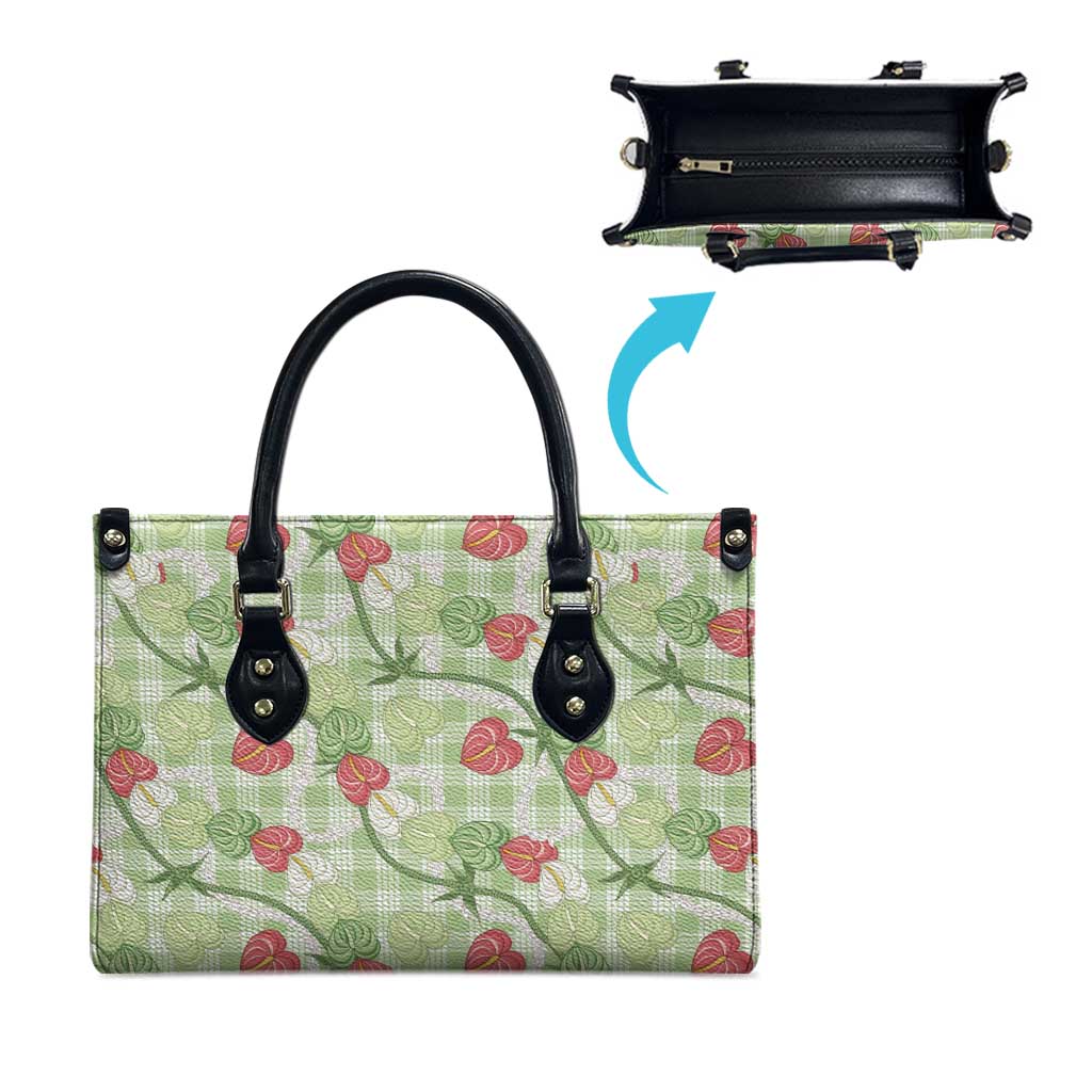 Anthurium Pikake Ti Leaf Palaka Leather Bag Green Version LT01 - Polynesian Pride