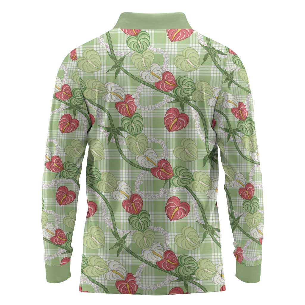 Anthurium Pikake Ti Leaf Palaka Long Sleeve Polo Shirt Green Version