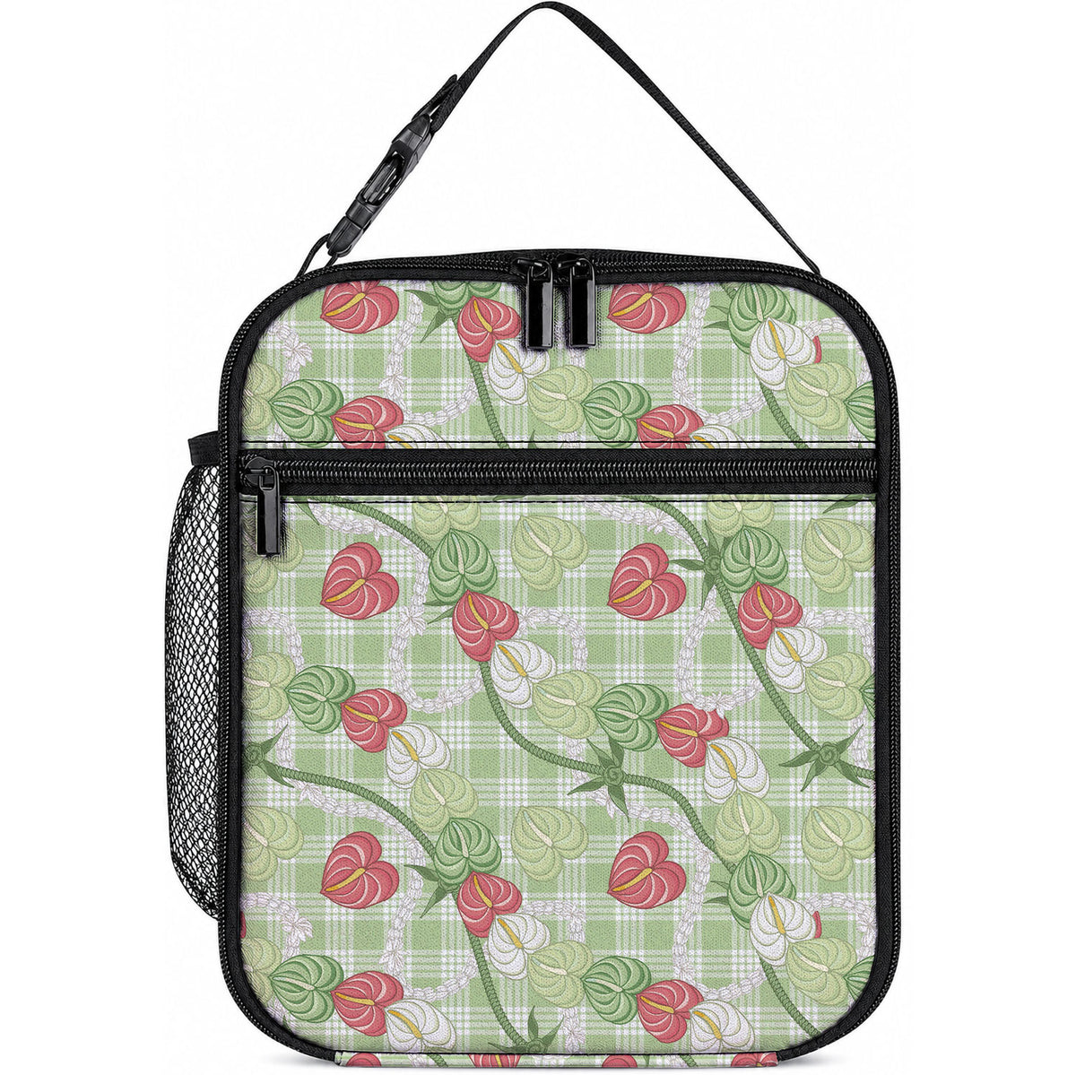 Anthurium Pikake Ti Leaf Palaka Lunch Bag Green Version LT01 10.2 × 8.3 × 4.3 inch Green - Polynesian Pride